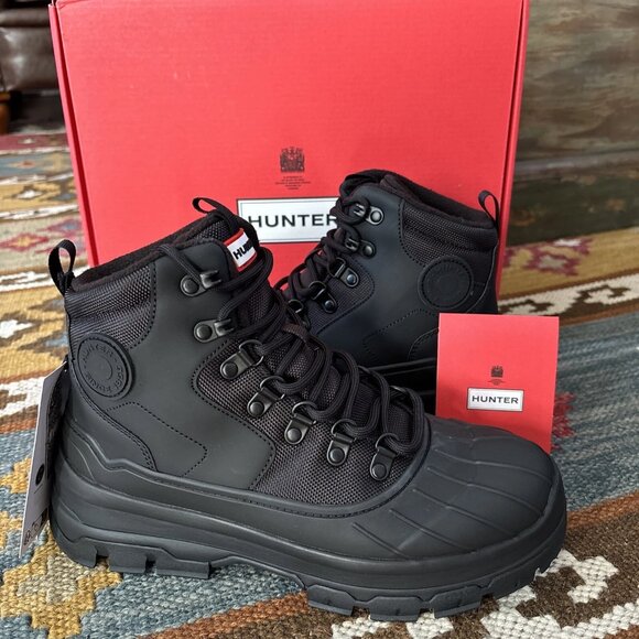HUNTER Women's Explorer Duck Boots Waterproof Insulated Black sz 7 - Picture 1 of 6